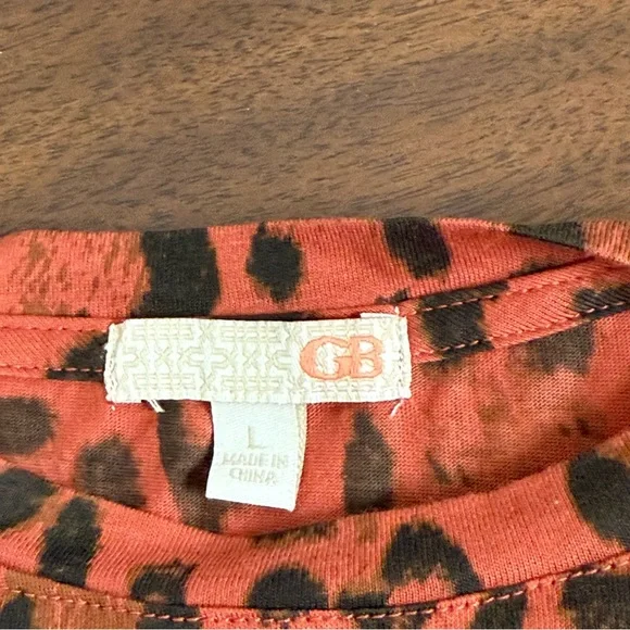 GB Animal Print Burnt Orange Leopard Short Sleeve Cropped Tee Size Large - Picture 5 of 7